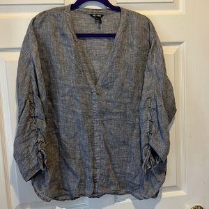NIC+ZOE‎ Linen Vneck Pullover Blouse Tie Up Sleeves, Sz Medium